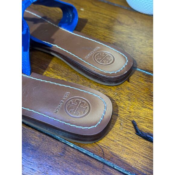 Tory Burch Moore Blue Leather Sandals Thongs Flats size 9 - Picture 4 of 6